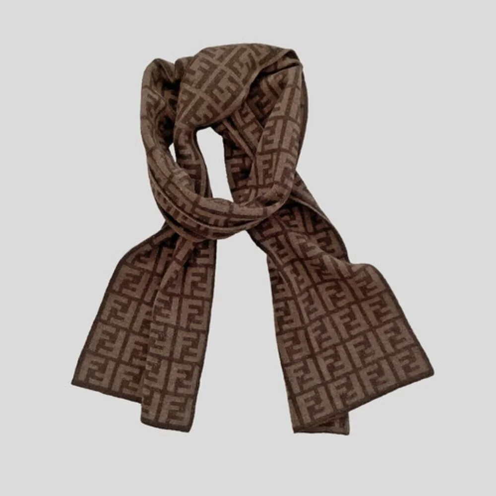 Fendi Brown Monogram FF Logo Wool Muffler Scarf Unisex